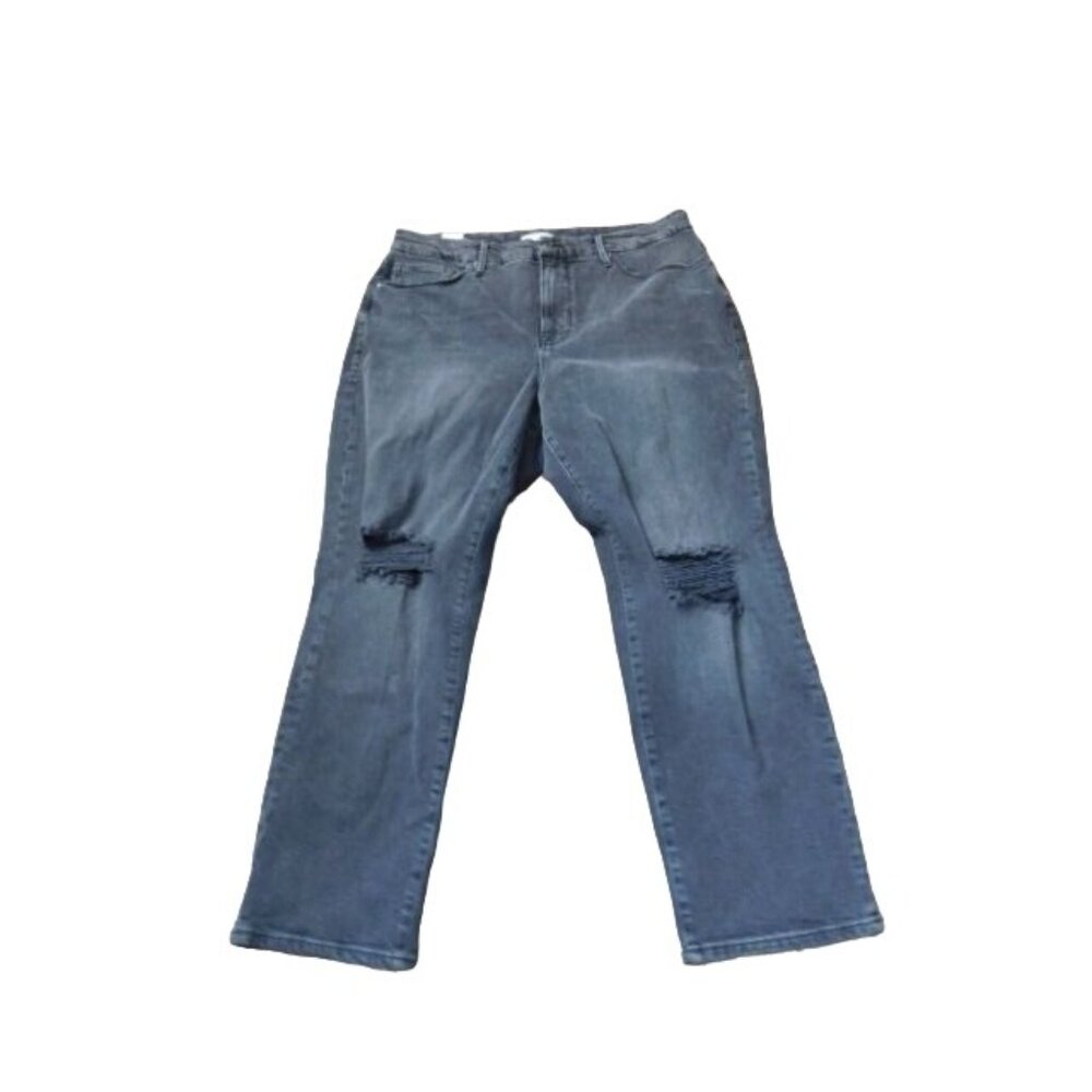 Good American Size 16 Distressed Black Denim Straight Leg Jeans NWT